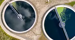 Two clarifiers of a sewage treatment plant.