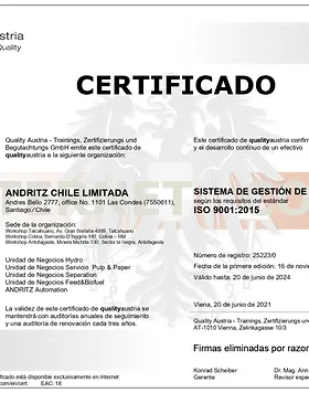 picture_certificate_IMS-9001-2015-andritz-chile_group