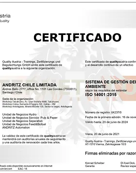 picture_certificate_IMS-14001-2015-andritz-chile_group