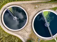 Two clarifiers of a sewage treatment plant.