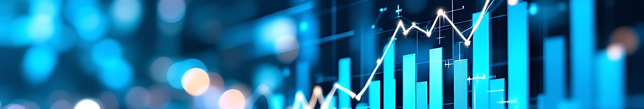 Finanzdiagramm mit blauen Balken und aufsteigendem Trend in naher Einstellung