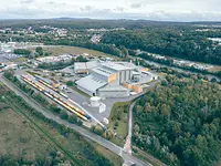 Aerial drone shot of grate boiler at Villers-Saint-Paul, France.